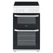 Hotpoint HD5V92KCW 50cm Twin Cavity Electric Cooker in White Ceramic Hob