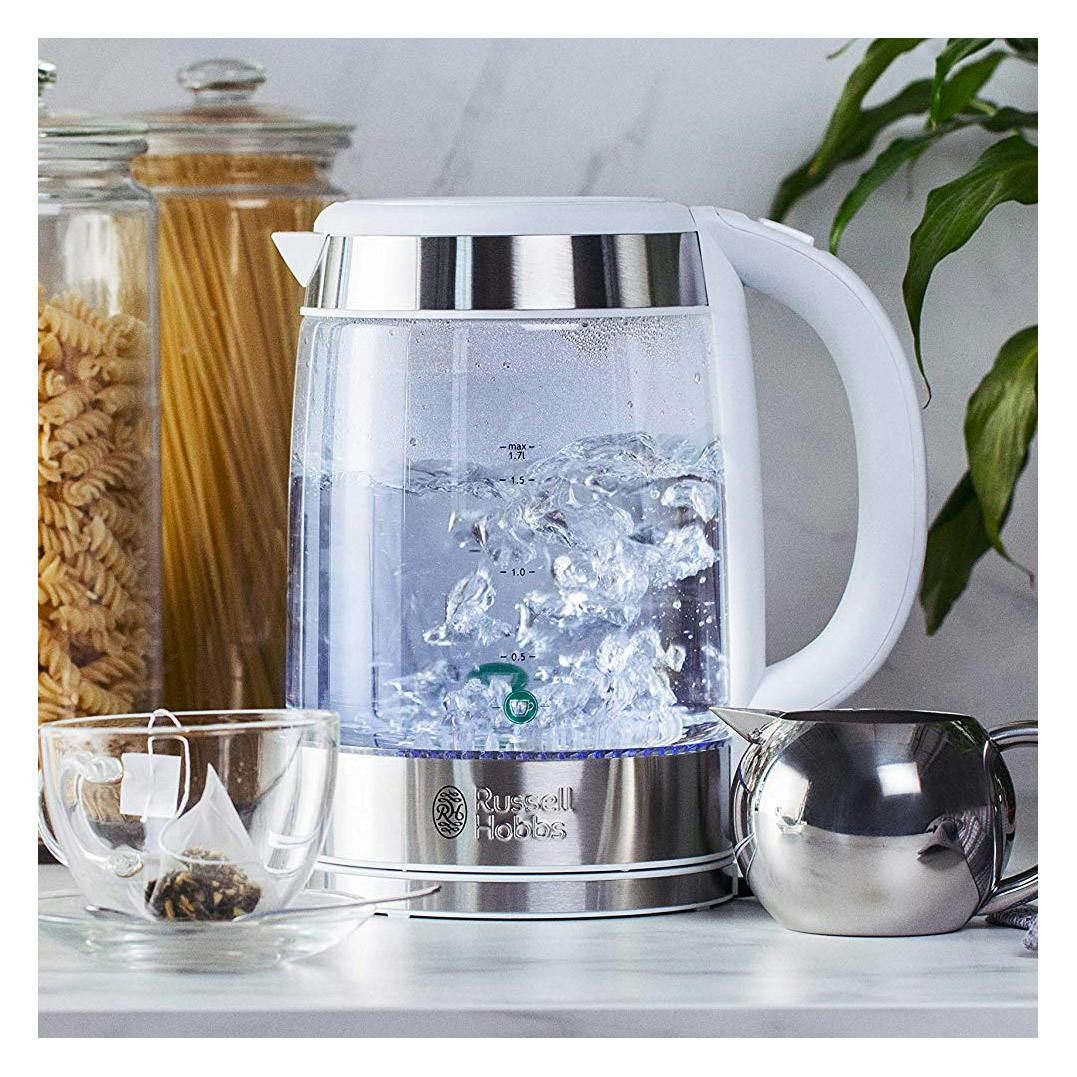 Russell Hobbs 2160110 1.7 Litre Illuminated Glass Kettle in White, 3.0 kW