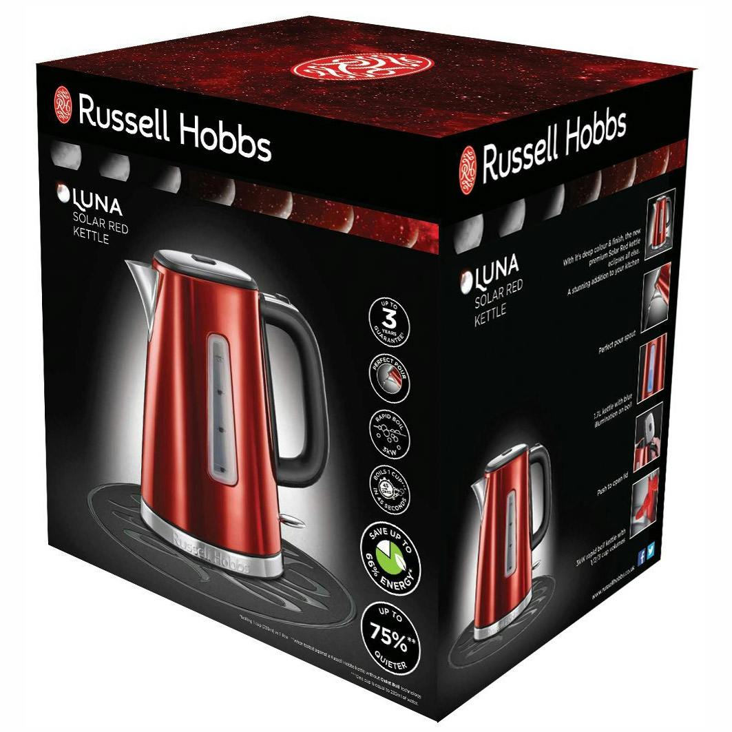 Russell Hobbs 23210 LUNA 1.7 Litre Kettle in Red, 3.0 kW Quiet boil