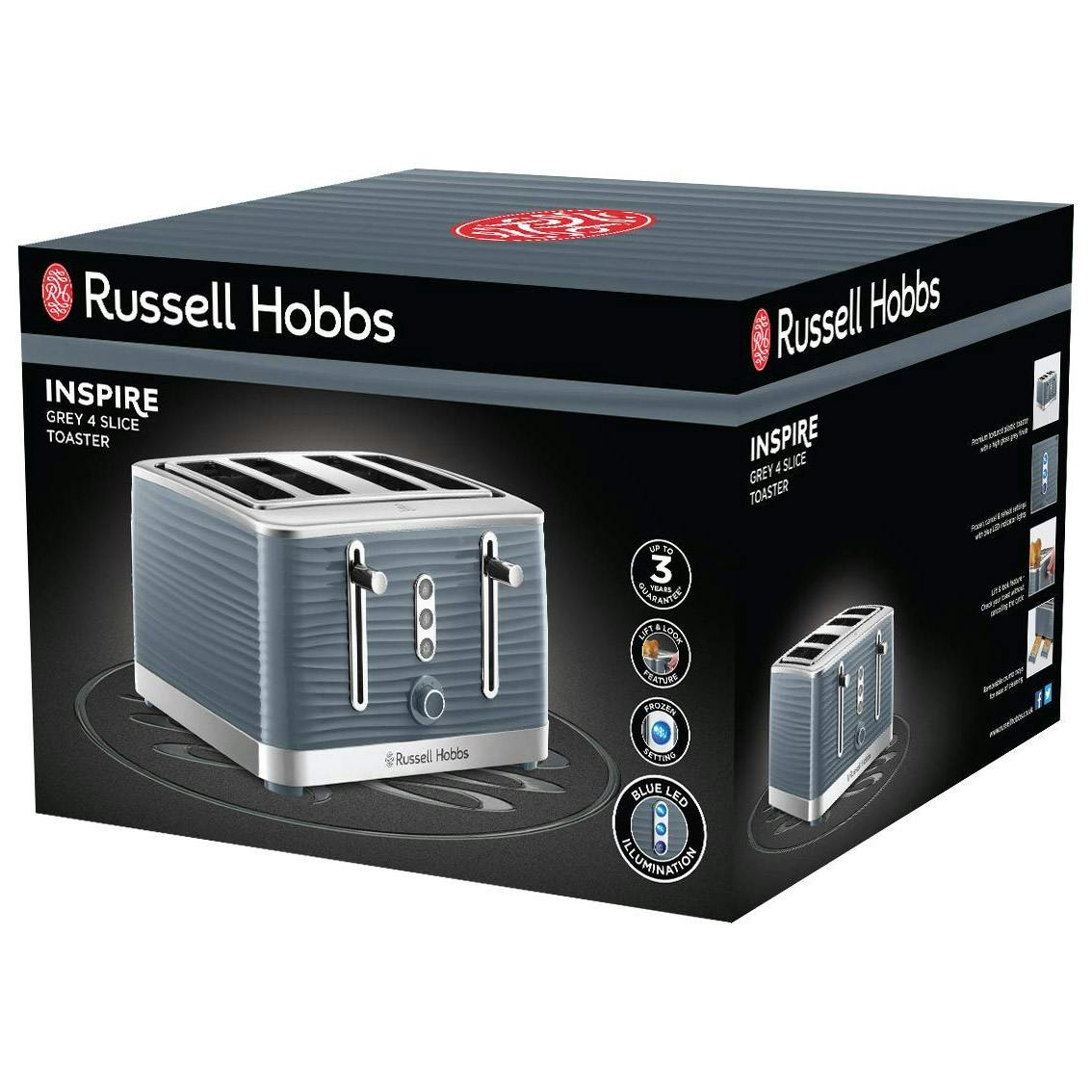 Russell Hobbs 24383 Inspire 4 Slice Toaster in Grey, High Lift Feature