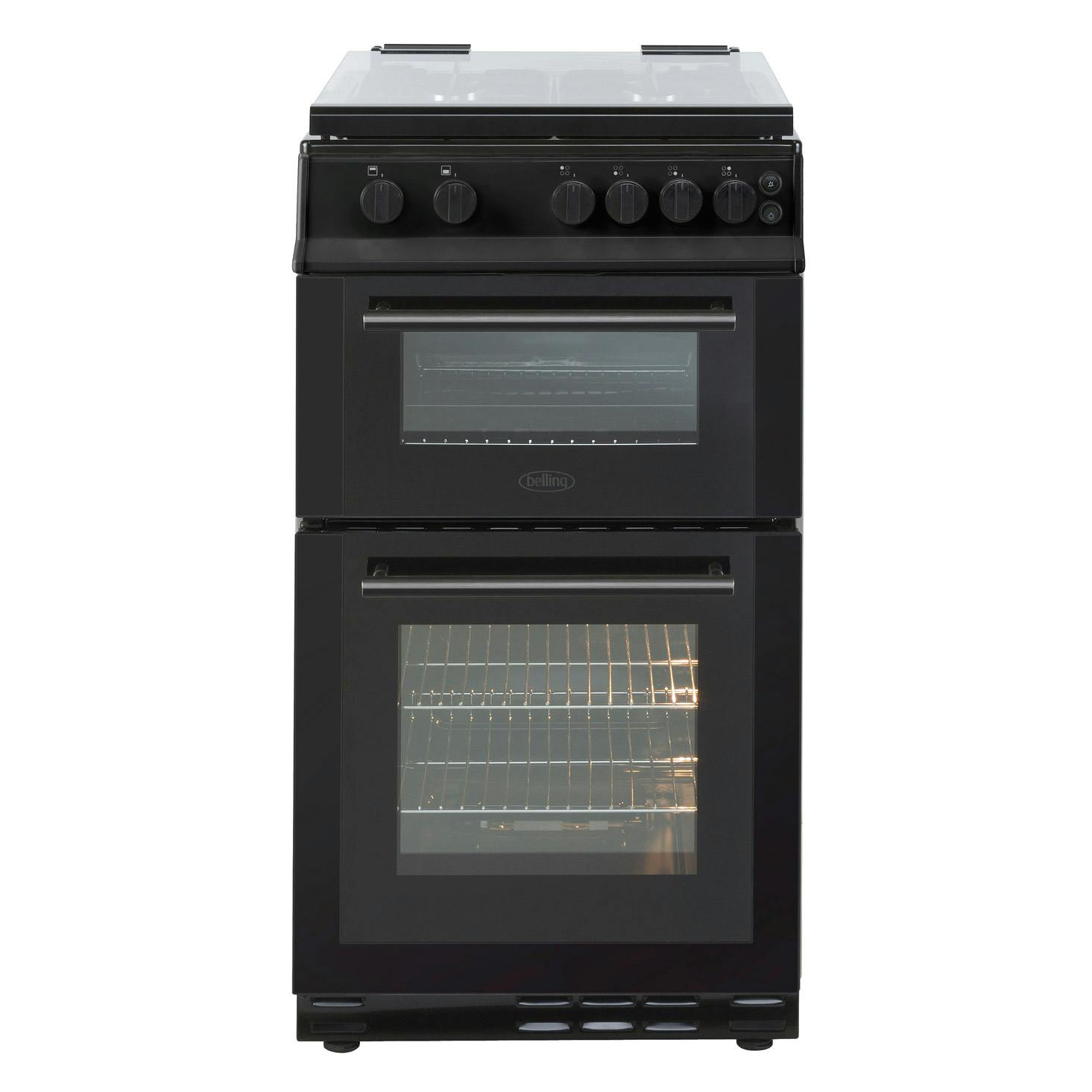 Belling 444443999 50cm Gas Cooker in Black, Twin Cavity Glass Lid FSD