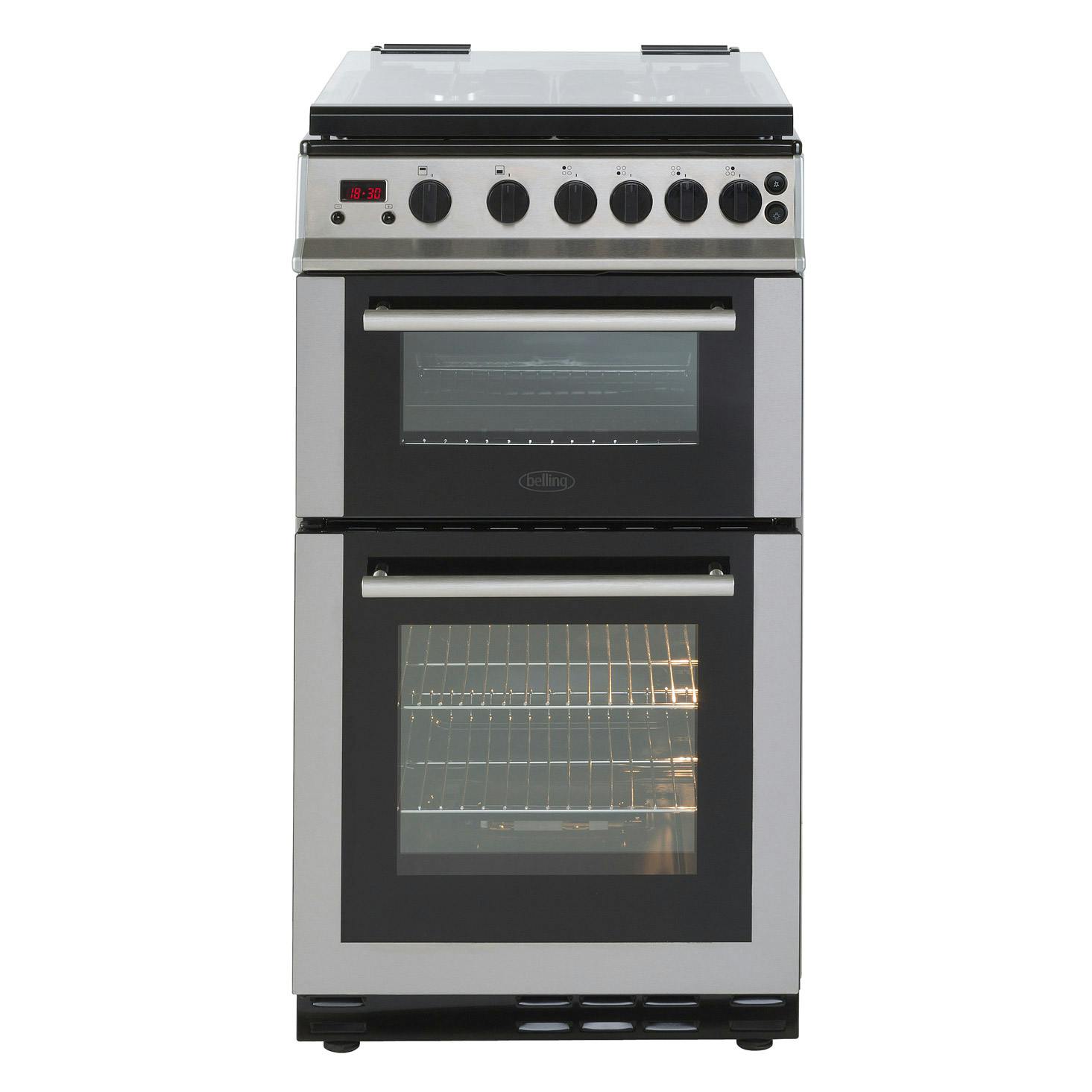 Belling 444444003 50cm Gas Cooker in St/Steel, Double Oven Glass Lid FSD