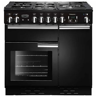 Rangemaster 91630 90cm PROFESSIONAL+ Dual Fuel Range Cooker in Black