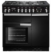 Rangemaster 91930 90cm PROFESSIONAL+ Gas Range Cooker in Black & Chrome