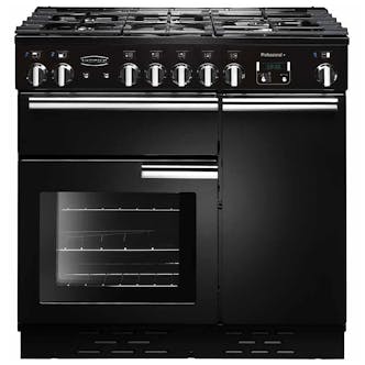 Rangemaster 91930 90cm PROFESSIONAL+ Gas Range Cooker in Black & Chrome