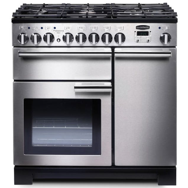 Rangemaster 97550 100cm Wide Professional Deluxe Duel Fuel Range Cooker in Stainless Steel with Chrome Trim