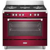 DeLonghi BS965MXR 90cm Wide Bassano Dual Fuel Range Cooker in Burgundy