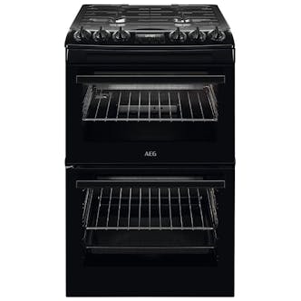 AEG CGX1130ACB 55cm Gas Cooker in Black Double Oven Glass Lid