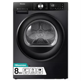 Hisense DH3S802BB3 8kg Heat Pump Condenser Dryer in Black A+++ Rated Conne
