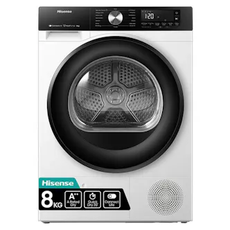 Hisense DH3S802BW3 8kg Heat Pump Condenser Dryer in White A+++ Rated Conne