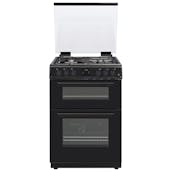 Hostess DOG60B 60cm Double Oven Gas Cooker in Black Glass Lid 25/71L