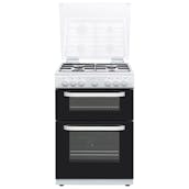 Hostess DOG60W 60cm Double Oven Gas Cooker in White Glass Lid 25/71L