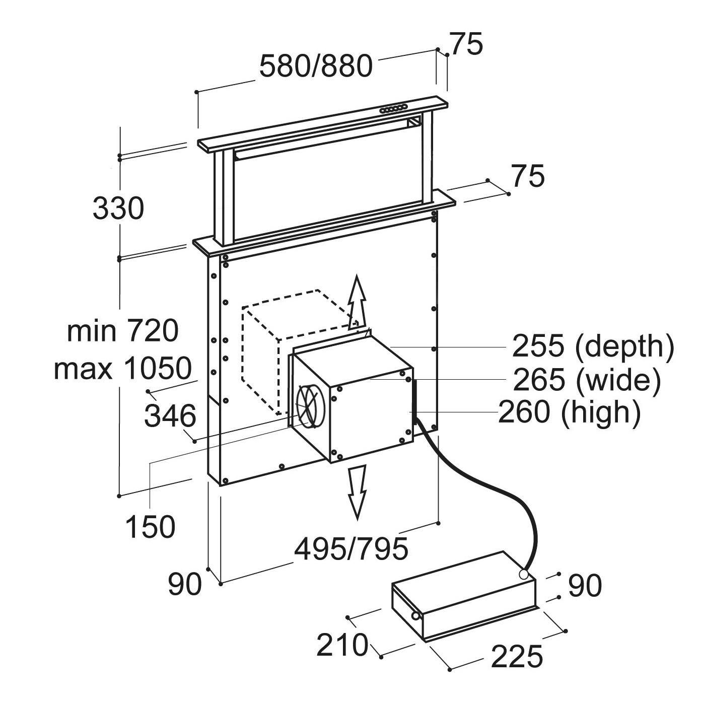 CDA EDD92BL 90cm Downdraft Extractor Hood in Black, 3 Speed Fan