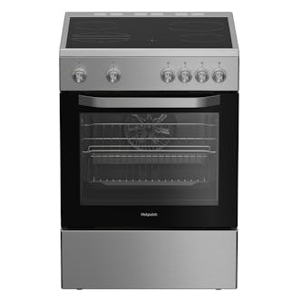 Indesit H6V5KMXUK 60cm Single Oven Electric Cooker in White 4 Zone Cerami