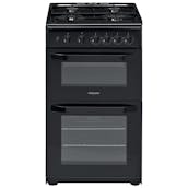 Hotpoint HD5G00KCB 50cm Twin Cavity Gas Cooker in Black Catalytic Liners
