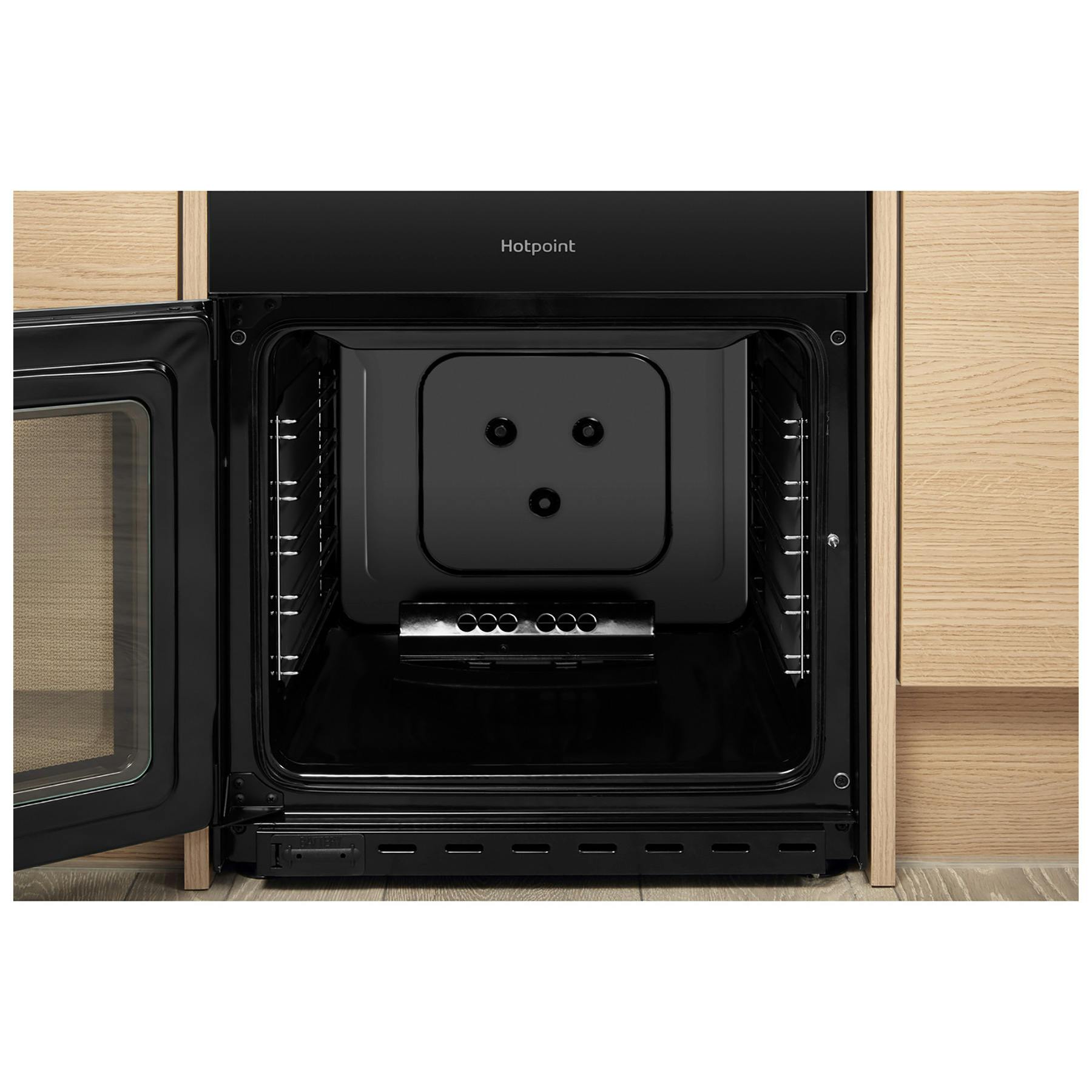 Hotpoint HD5G00KCB 50cm Twin Cavity Gas Cooker in Black Catalytic Liners