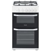 Hotpoint HD5G00KCW 50cm Twin Cavity Gas Cooker in White Catalytic Liners