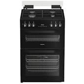 Hotpoint HDD6GDC2B1 60cm Double Oven Dual Fuel Cooker with Lid in Black 75L