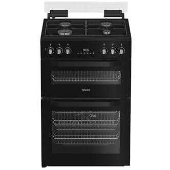 Hotpoint HDD6GDC2B1 60cm Double Oven Dual Fuel Cooker with Lid in Black 75L
