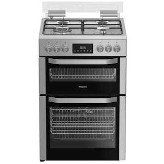 Hotpoint HDD6GDC2WX 60cm Double Oven Dual Fuel Cooker with Lid in Stainless
