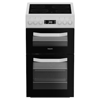 Hotpoint HDE5VDCW 50cm Double Oven Electric Cooker in White Ceramic Hob