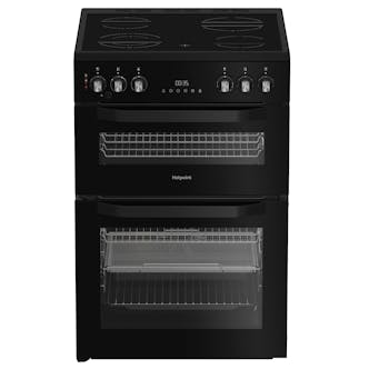 Hotpoint HDE6VDCASB 60cm Double Oven Electric Cooker in Black Ceramic Hob w