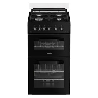 Hotpoint HDG5GCB 50cm Double Oven Gas Cooker with Glass Lid in Black 59/