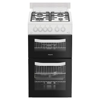 Hotpoint HDG5GCW 50cm Double Oven Gas Cooker with Glass Lid in White 59/