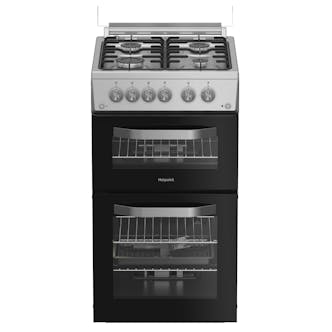 Hotpoint HDG5GCX 50cm Double Oven Gas Cooker with Glass Lid in Stainless