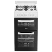 Hotpoint HDG5GDW 50cm Double Oven Gas Cooker with Glass Lid in White 59/