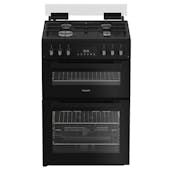 Hotpoint HDG6GDCB 60cm Double Oven Gas Cooker with Glass Lid in Black 78L