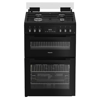 Hotpoint HDG6GDCB 60cm Double Oven Gas Cooker with Glass Lid in Black 78L