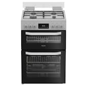 Hotpoint HDG6GDCW 60cm Double Oven Gas Cooker with Glass Lid in White 78L