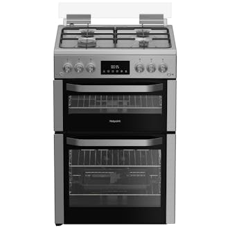 Hotpoint HDG6GDCX 60cm Double Oven Gas Cooker with Lid in Stainless Steel
