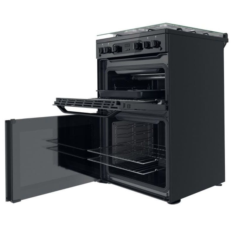 Hotpoint HDM67G0CCB 60cm Double Oven Gas Cooker In Black 84/42L