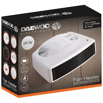 Daewoo HEA1176GE 3kW Flat Fan Heater with Thermostat in White