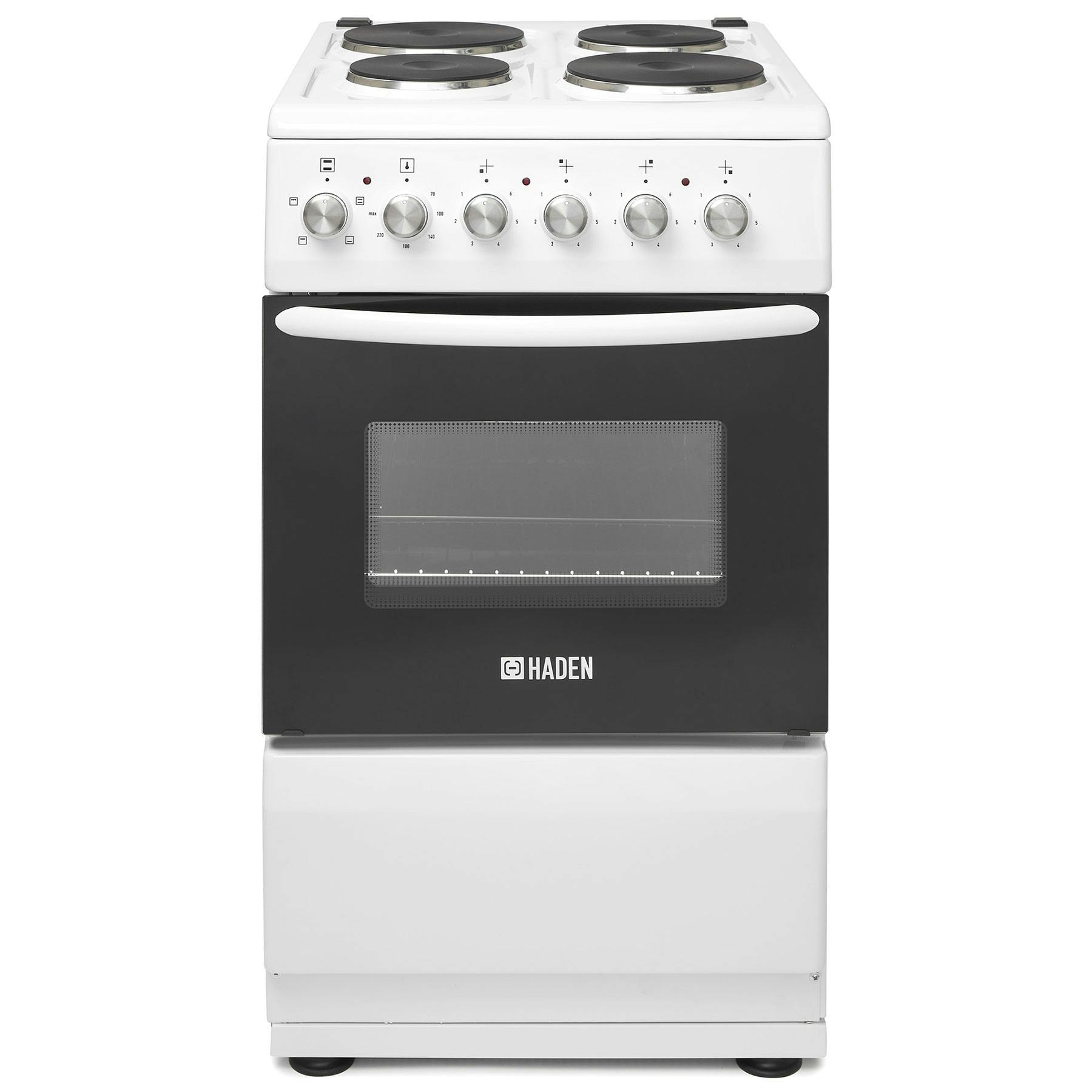 Haden HES050W 50cm Single Oven Electric Cooker in White Solid Plate