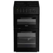 Hotpoint HTE5VCB 50cm Twin Cavity Electric Cooker in Black Ceramic Hob