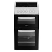 Hotpoint HTE5VCW 50cm Twin Cavity Electric Cooker in White Ceramic Hob