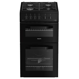 Hotpoint HTG5GCB 50cm Twin Cavity Gas Cooker in Black 59L
