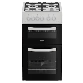 Hotpoint HTG5GCW 50cm Twin Cavity Gas Cooker in White 59L