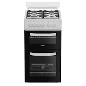 Hotpoint HTG5GCWL 50cm Twin Cavity Gas Cooker with Glass Lid in White 59L