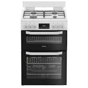 Hotpoint HTG6GDCW 60cm Twin Cavity Gas Cooker with Lid in White 78L