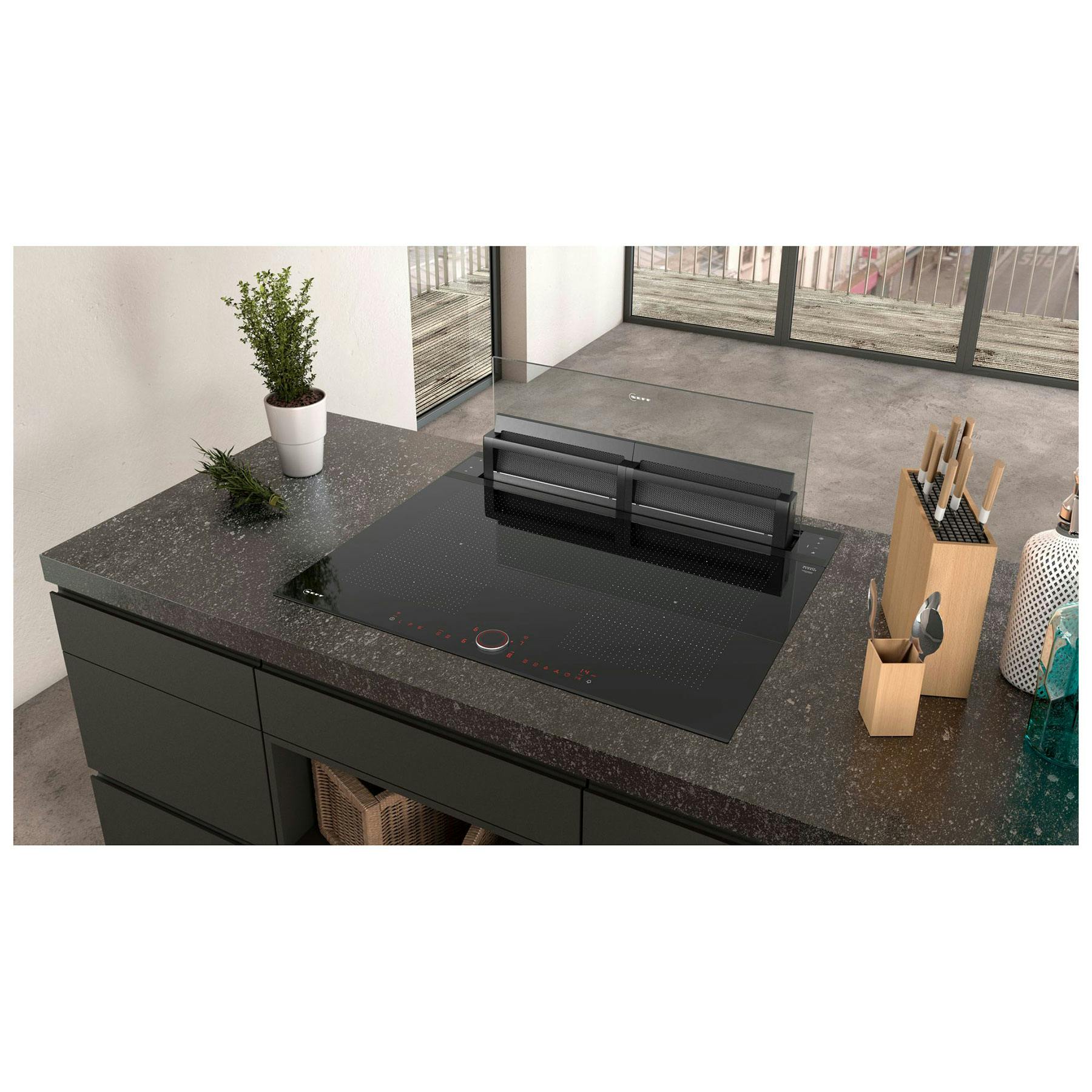 Neff I88WMM1S7B N90 80cm DownDraft Cooker Hood in Black Clear Glass