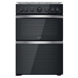 Indesit ID67G0MCBUK 60cm Double Oven Gas Cooker in Black Hob 84/42L