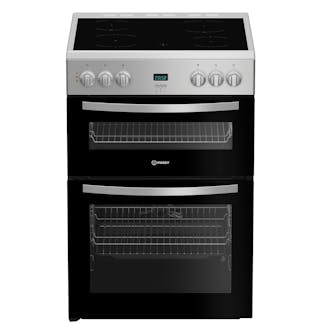 Indesit IDE6VDCS1 60cm Double Oven Electric Cooker in Silver 4 Zone Ceram