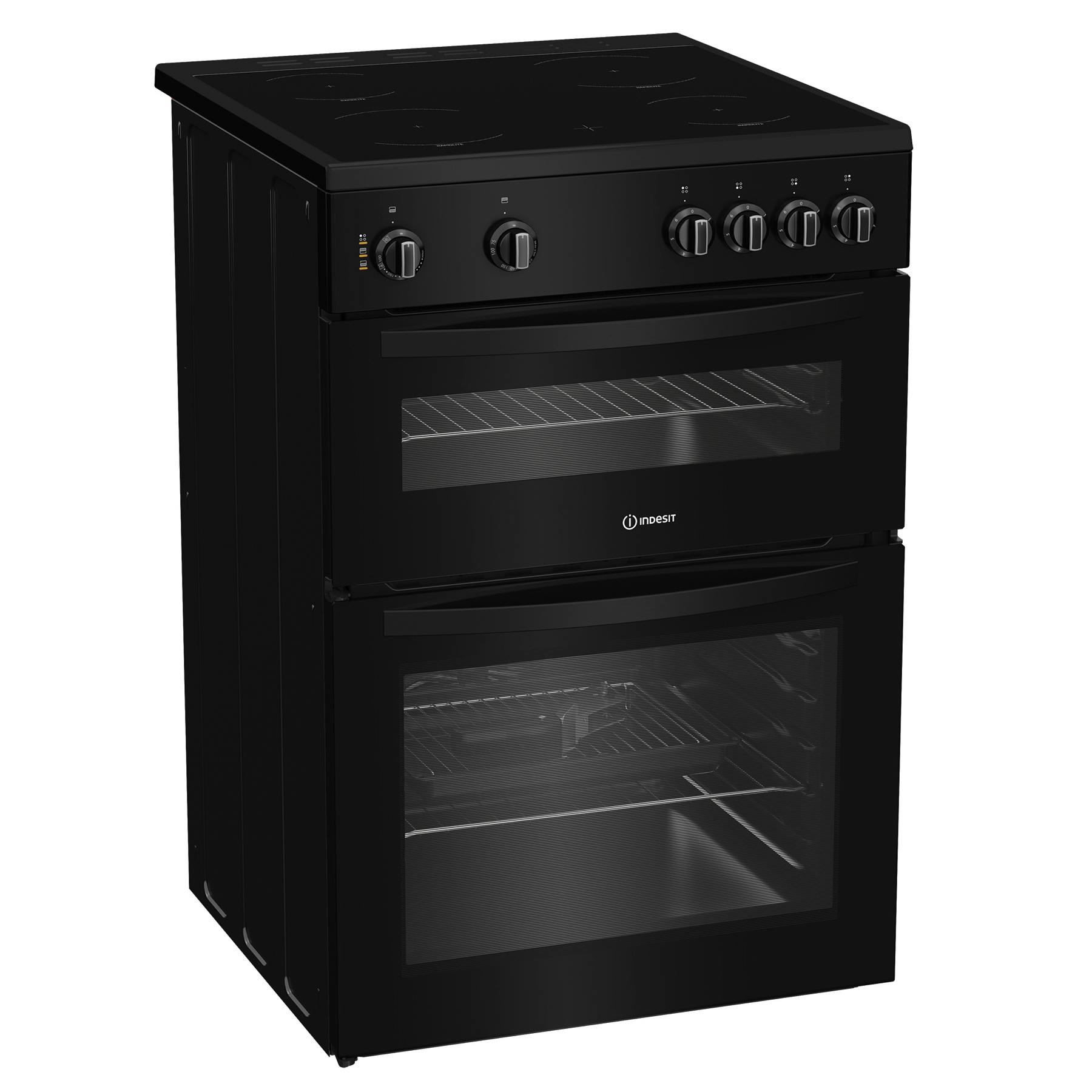 id63 ティーディメンド　32k H120 Indesit IDE6VMB 60cm Double Oven Electric Cooker in Black 4 Zone