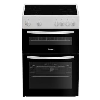 Indesit IDE6VMW 60cm Double Oven Electric Cooker in White 4 Zone Cerami