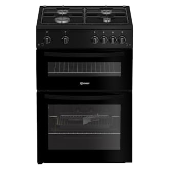 Indesit IDG6GB 60cm Double Oven Gas Cooker in Black 72/22L