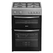 Indesit IDG6GS 60cm Double Oven Gas Cooker in Silver 4 Gas Burners 72L